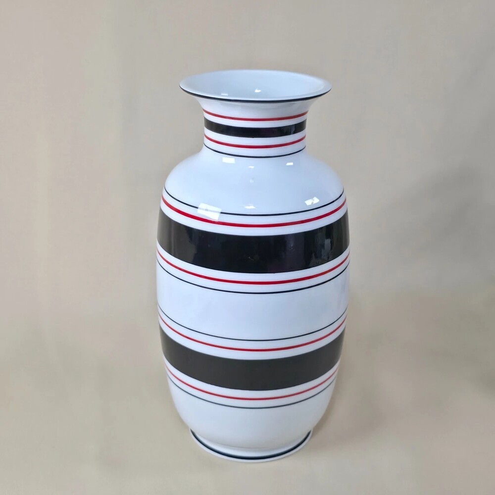 Porcelanas Polace Spain Hand Painted Porcelain Vase Black Red White 9.2" A Mano